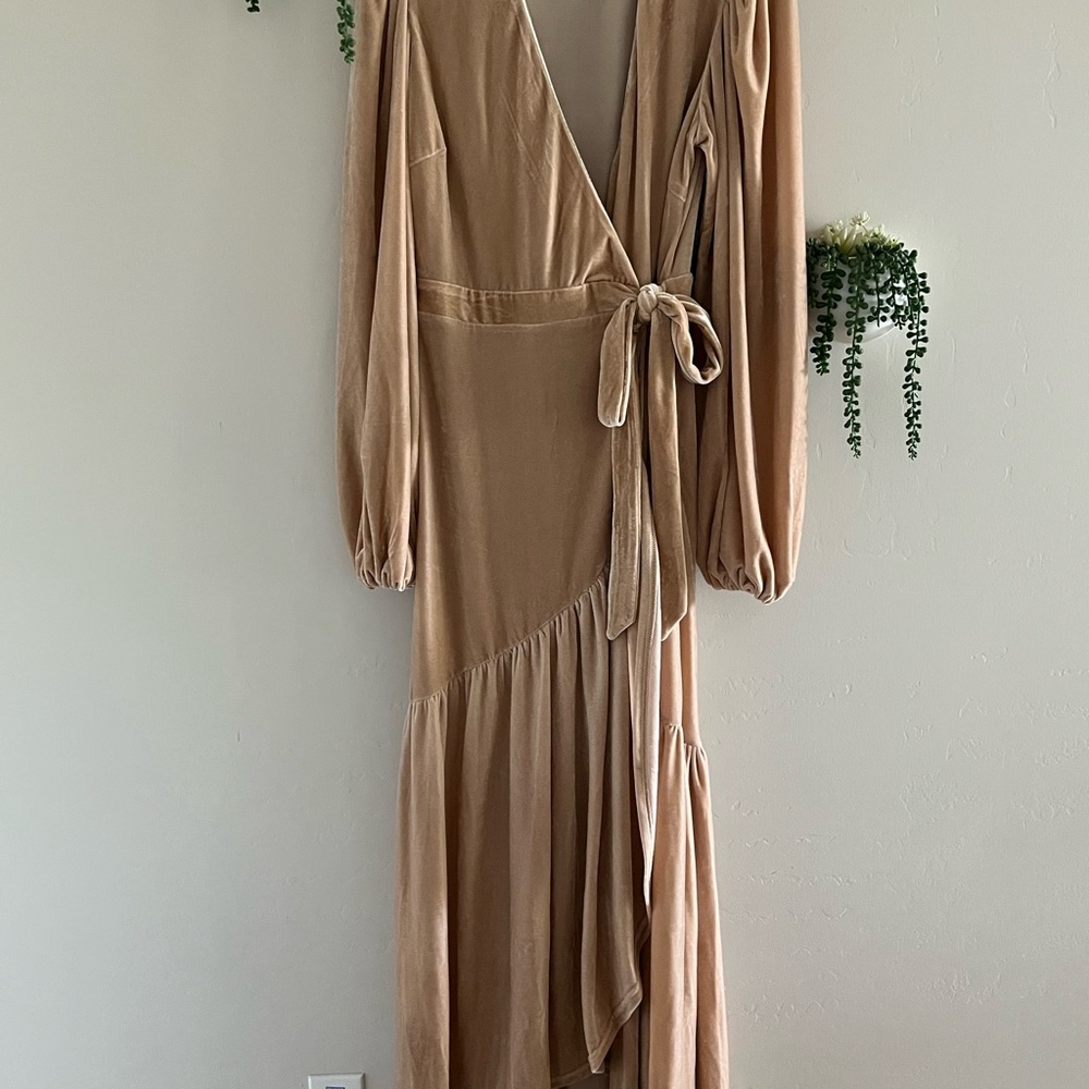 Elegant Tan Wrap Dress